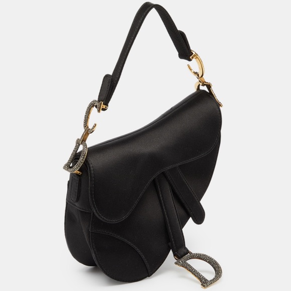 Authentic Christian Dior Black Mini Satin Saddle Bag with Crystals - Picture 3 of 6
